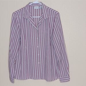 Covington‎ Blouse Womens L (14-16) Pink Striped Button Up Long Sleeve Polyester